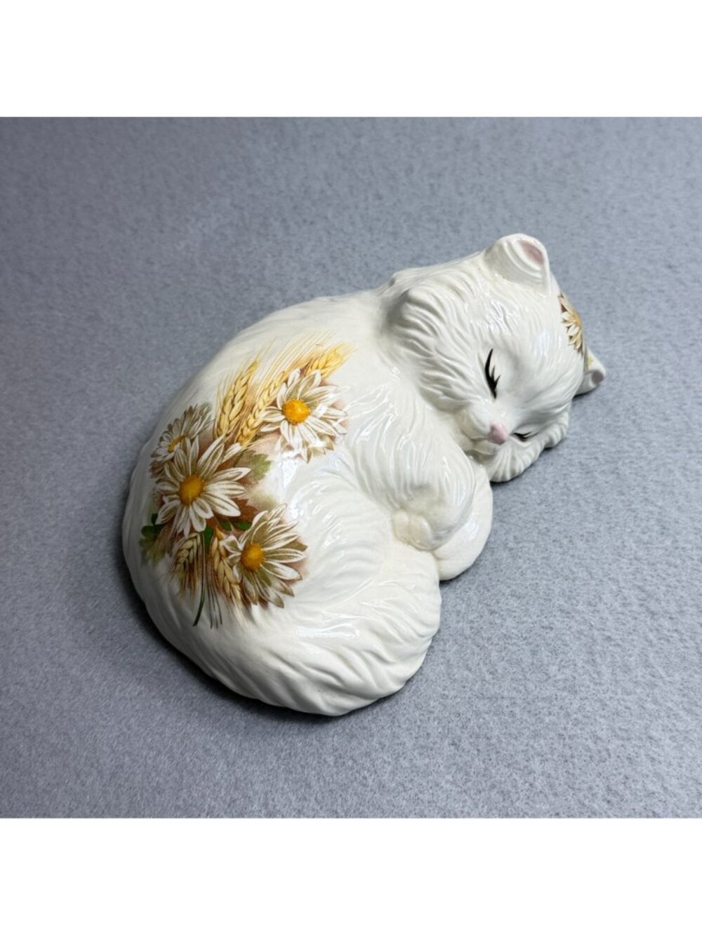 Vintage Lefton Ceramic Sleeping Cat Wall Plaque Daisy Wheat Figurine 1629 - Picture 11 of 13